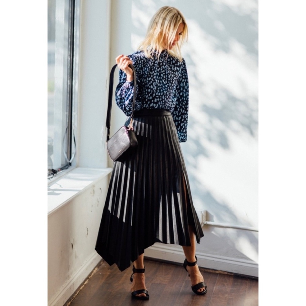 JONATHAN SIMKHAI • Black Vegan Leather Jayla Pleated Asymmetrical Midi Skirt, 2 - Picture 16 of 16